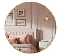 SONGMICS Miroir Rond, Miroir Mural, Diamètre 61 cm, Cadre en Métal, Facile à Installer, pour Salle de Bain, Salon, Chambre, Entrée, Couloir, Doré LWM102A01