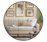 SONGMICS Miroir Rond, Miroir Mural, Diamètre 61 cm, Cadre en Métal, Facile à Installer, pour Salle de Bain, Salon, Chambre, Entrée, Couloir, Noir d'encre LWM102B01