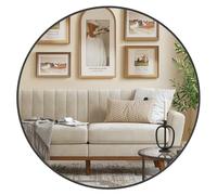 SONGMICS Miroir Rond, Miroir Mural, Diamètre 76 cm, Cadre en Métal, Facile à Installer, pour Salle de Bain, Salon, Chambre, Entrée, Couloir, Noir d'encre LWM103B01