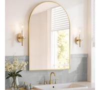 SONGMICS Miroir Salle de Bain, Miroir Mural Arqué, Cadre en Aluminium, 91 x 61 cm, avec Film de Sécurité, Montage Facile, pour Salon, Chambre, Salle de Bain, Doré Clair LWM011AB01