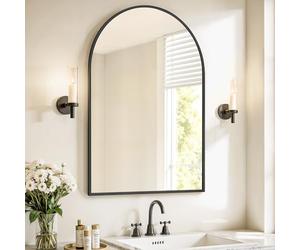 SONGMICS Miroir Salle de Bain, Miroir Mural Arqué, Cadre en Aluminium, 91 x 61 cm, avec Film de Sécurité, Montage Facile, pour Salon, Chambre, Salle de Bain, Noir d'encre LWM011BD01