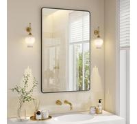 SONGMICS Miroir Salle de Bain, Miroir Mural Rectangulaire, Cadre en Aluminium, 110 x 70 cm, avec Film de Sécurité, 2 Options de Suspension, pour Salon, Chambre, Salle de Bain, Noir d’Encre LWM016BD01