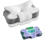SONGMICS Oreiller Ergonomique, Hauteur Ajustable, Coussin en Mousse à Mémoire de Forme, pour Dormeurs sur Le Côté, Le Dos et Le Ventre, Blanc Nuage et Gris Tourterelle TBP051GZ02