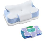 SONGMICS Oreiller Ergonomique, Hauteur Ajustable, Coussin en Mousse à Mémoire de Forme, pour Dormeurs sur Le Côté, Le Dos et Le Ventre, Toucher Frais, Blanc Nuage et Bleu TBP051Q101