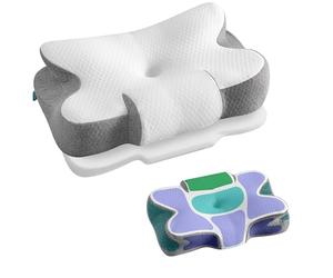 SONGMICS Oreiller Ergonomique, Hauteur Ajustable, Coussin en Mousse à Mémoire de Forme, pour Dormeurs sur Le Côté, Le Dos et Le Ventre, Blanc Nuage et Gris Tourterelle TBP051GZ02