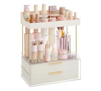 SONGMICS Organisateur de Maquillage à 4 Niveaux, Rangement de Soins, 4 Séparateurs, Organisateur de Tablettes de Salle de Bain, Coiffeuse, Chambre, Cuisine, 20 x 32 x 39,1 cm, Blanc Nuage JKA021W01