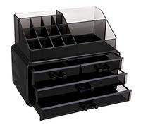 SONGMICS Organisateur de maquillage en acrylique, Boîte de rangement pour produits de beauté, Présentoir à cosmétiques, avec 4 tiroirs, pour rouges à lèvres, parfum, idée cadeau, Noir JKA007BK