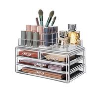 SONGMICS Organisateur de Maquillage, Rangement Cosmétiques, Empilable, en Acrylique, avec 11 Compartiments et 4 Tiroirs, pour Coiffeuse, Chambre, Salle de Bain, Transparent JKA001TP