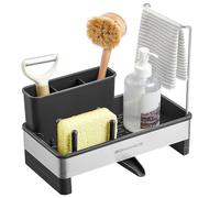 SONGMICS Organiseur d'évier de cuisine avec porte-éponge, panier à vaisselle pour brosses, chiffons, savon, acier inoxydable, économiseur d'espace, bec rotatif, encre noire et argent KCS555BH01