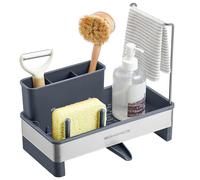 SONGMICS Organisateur Évier de Cuisine, Porte-Accessoires pour Évier avec Porte-éponge, pour Brosses, Chiffons, Savon, en Acier Inoxydable, Bec Rotatif, Gris Ardoise et Argent KCS555GN01