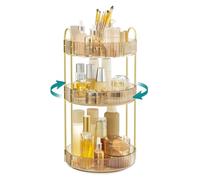 SONGMICS Organisateur Maquillage Rotatif, Cadeau Noel, Rangement Maquillage, 3 Niveaux, Séparable, Rangement de Bijoux pour Toilette, Idée Cadeau, Doré Champagne JKA011A01
