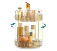 SONGMICS Organisateur Maquillage Rotatif, Rangement Maquillage, 2 Niveaux, Séparable, Rangement de Bijoux pour Toilette, Chambre à Coucher, Salle de Bain, Doré Champagne JKA012A01