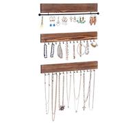 SONGMICS Organisateurs de bijoux muraux, lot de 3, Présentoirs à bijoux, Supports à bijoux, 30 crochets, pour boucles d oreilles, colliers, bracelets, idée cadeau, Marron rustique JJS11CB