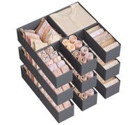 SONGMICS Organisateurs de tiroirs, séparateurs de tiroirs, lot de 18, boîtes de rangement pliables en tissu pour chaussettes, sous-vêtements, cravates, foulards, gris Piazarra RDZ006G04