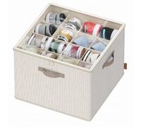 SONGMICS Organiseur à chaussures de placard, organiseur à chaussures en tissu avec compartiments réglables, compartiments de rangement empilables, couvercle transparent pour 16 paires maximum, beige