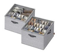 SONGMICS Organiseur de Chaussures, pour jusqu’à 16 Paires, Boîte de Rangement Gain de Place, Séparateurs Réglables, Empilable, Couvercle Transparent, Lot de 2, Gris Tourterelle LSP622GD01