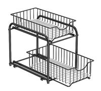SONGMICS Organiseur de Cuisine, Étagère sous Évier, 2 Paniers Coulissants, Empilable, pour Rangement dans Placard, sous Lavabo, avec Tiroirs, pour Cuisine, Salle de Bain, Noir Classique KCS017B01