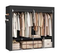 SONGMICS Organiseur de Placard Portable avec Couvercle, 4 tiges de Suspension et étagères, 4 Poches latérales, 45 x 160 x 160 cm, Grande capacité pour Chambre à Coucher, Salon, Noir URYG094B02, Noir