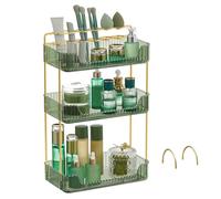 SONGMICS Organiseur Maquillage, 3 Niveaux, Séparable, Rectangulaire | Rangement Maquillage, 2 Accessoires Optionnels, Porte-Pinceaux, pour Coiffeuse, Vert et Or, Collection GLORA JKA013C01
