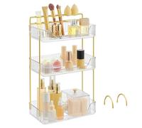 SONGMICS Organiseur Maquillage, Rangement Maquillage, 2 Accessoires Optionnels, 3 Niveaux, Rectangulaire, Séparable, Porte-bijoux, pour Coiffeuse, Transparent JKA013W01