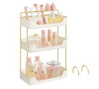 SONGMICS Organiseur Maquillage, Rangement Maquillage, 2 Accessoires Optionnels, 3 Niveaux, Rectangulaire, Séparable, Porte-bijoux, pour Coiffeuse, Blanc Nuage JKA013W02
