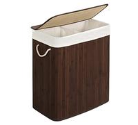 SONGMICS Panier à Linge 100L, Corbeille Linge Sale 2 Compartiments de Tri, Couvercle en Bambou, Poignées, Pliable, Sac Amovible Lavable en Machine, pour Buanderie, Chambre, Marron LCB72Z