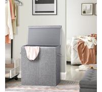 SONGMICS Panier à linge 142L, Collecteur de linge en imitation lin, Trieur de linge, Coffre à linge avec 2 compartiments, couvercle magnétique et poignées