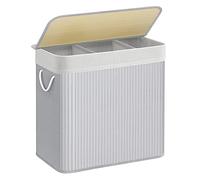 SONGMICS Panier à Linge 150L, Corbeille Linge Sale 3 Compartiments de Tri, Couvercle en Bambou, Poignées, Pliable, Sac Amovible Lavable en Machine, pour Buanderie, Chambre, Gris LCB091G01