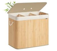 SONGMICS Panier à Linge 170 L, Corbeille Linge Sale 3 Compartiments de Tri, Couvercle, en Bambou, Poignées, Pliable, Sac Amovible Lavable en Machine, Buanderie, Chambre, Naturel LCB013Y01V1