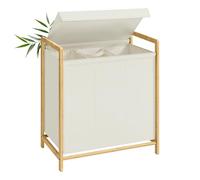 SONGMICS Panier à Linge 3 Compartiments, Corbeille à Linge Sale, Structure en Bambou, Couvercle Renforcé et Amovible, Sac Amovible, 150 L, Blanc Crème RLH103WD01
