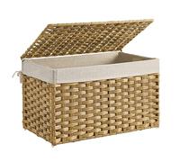 SONGMICS Panier à linge 60 litres, en rotin synthétique, avec couvercle | Tissé à la main, avec poignées, pliable, sac à linge amovible, Jaune Canard et Blanc Crème, Collection ELIOTT RST56NL
