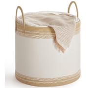 SONGMICS Panier à Linge, 90 L, Corde en Coton, avec Poignées | Corbeille, Panier de Rangement, pour Couvertures, Vêtements, Gris Tourterelle et Blanc Nuage, Collection STOWIT RLH090G01