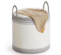 SONGMICS Panier à Linge, 90 L, Corde en Coton, avec Poignées | Corbeille, Panier de Rangement, pour Couvertures, Vêtements, Gris Tourterelle et Blanc Nuage, Collection STOWIT RLH090G01