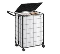 SONGMICS Panier à linge, 90 l, pliable, avec roulettes, panier à linge, avec couvercle, sac à linge amovible, 46 x 33 x 65 cm, noir d'encre, blanc nuage LCB290B12