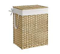 SONGMICS Panier à linge 90 litres, en rotin synthétique, avec couvercle | Tissé à la main, avec poignées, pliable, sac à linge amovible, Jaune Canard et Blanc Crème, Collection ELIOTT LCB51NL