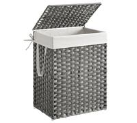 SONGMICS Panier à linge 90 litres, en rotin synthétique, avec couvercle | Tissé à la main, avec poignées, pliable, sac à linge amovible, Gris Tourterelle et Blanc Crème, Collection ELIOTT LCB51WG