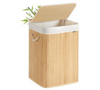SONGMICS Panier à Linge 95 L, Couvercle, Bambou | Corbeille Linge Sale, Sac Amovible Lavable en Machine, Poignées, Pliable, Buanderie, Naturel, Collection RONEX LCB060Y01
