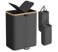 SONGMICS Panier à Linge à 2 Compartiments, 150 Litres, avec Couvercle | Trieur de Linge Sale, Sacs Amovibles, pour Buanderie, Chambre, Noir D'Encre et Bambou Clair, Collection ROXANNE LCB523B01