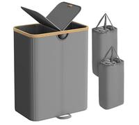 SONGMICS Panier à Linge à 2 Compartiments, 150 Litres, Trieur de Linge Sale avec Couvercle, Sacs Amovibles, pour Buanderie, Chambre, Salon, Gris Ardoise et Beige Naturel LCB523G01