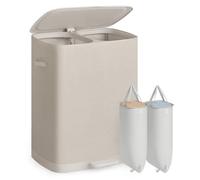 SONGMICS Panier à Linge à Pédale, 160 L, 2 Compartiments | Sacs Amovibles, 56 x 40,5 x 75 cm, pour Buanderie, Salle de Bain, Beige cappuccino, Collection BROSI LCB832L101