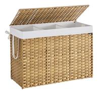 SONGMICS Panier à Linge avec Couvercle, 150 L, 3 Compartiments, Pliable | Sac à Linge Amovible, 60 x 38,5 x 70,5 cm, Gain de Place, Poignées en Bambou, Collection ROXANNE LCB515W01