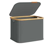 SONGMICS Panier à Linge avec Couvercle, 40 L, Pliable, Cadre en Bambou | Corbeille Compacte en Tissu Oxford, 42 x 32 x 30 cm, Gris Ardoise, Collection ROXANNE LCB516GN01
