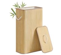 SONGMICS Panier à Linge avec Couvercle, 60 L, en Bambou, Pliable | Corbeille à Linge Sale, Rectangulaire, avec Poignées, Sac Amovible Lavable en Machine, Couleur Naturelle, RONEX LCB076YZ01