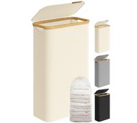 SONGMICS Panier à Linge avec Couvercle, 65 L, Tissu Oxford, Pliable | Sac à Linge Amovible, 42 x 22,5 x 70,5 cm, Gain de Place, Poignées en Bambou, Collection ROXANNE LCB506W01