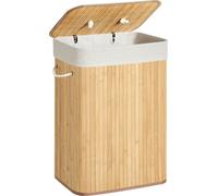 SONGMICS Panier à linge avec couvercle, 72 litres, collecteur de linge en bambou, pliable, couleur naturelle