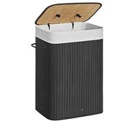 SONGMICS Panier à Linge avec Couvercle 72L, Corbeille à Linge en Bambou, Pliable, avec Sac Amovible Lavable, Poignées, pour Buanderie, Chambre, Noir LCB10B