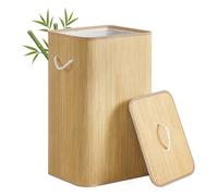 SONGMICS Panier à Linge avec Couvercle, 90 L, Corbeille à Linge Sale en Bambou, Rectangulaire, avec Poignées, Pliable, Sac Amovible Lavable en Machine, Couleur Naturelle LCB077YZ01