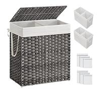 SONGMICS Panier à Linge avec Couvercle, Corbeille 110L, 2 Compartiments, Sacs Amovibles, Poignées, Tressé à la Main, pour Chambre, Buanderie, Salle de Bain, 33 x 57 x 60 cm, Gris LCB252G01