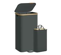 SONGMICS Panier à Linge avec Couvercle, Corbeille pour Linge Sale, Sac Amovible, Cadre en Bambou, pour Buanderie, Chambre, 100 Litres, Gris Ardoise LCB531GN01
