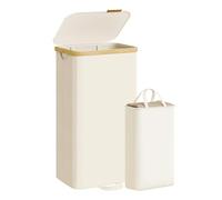 SONGMICS Panier à Linge avec Couvercle, Corbeille pour Linge Sale, Sac Amovible, Cadre en Bambou, pour Buanderie, Chambre, 100 Litres, Blanc Crème LCB531WD01